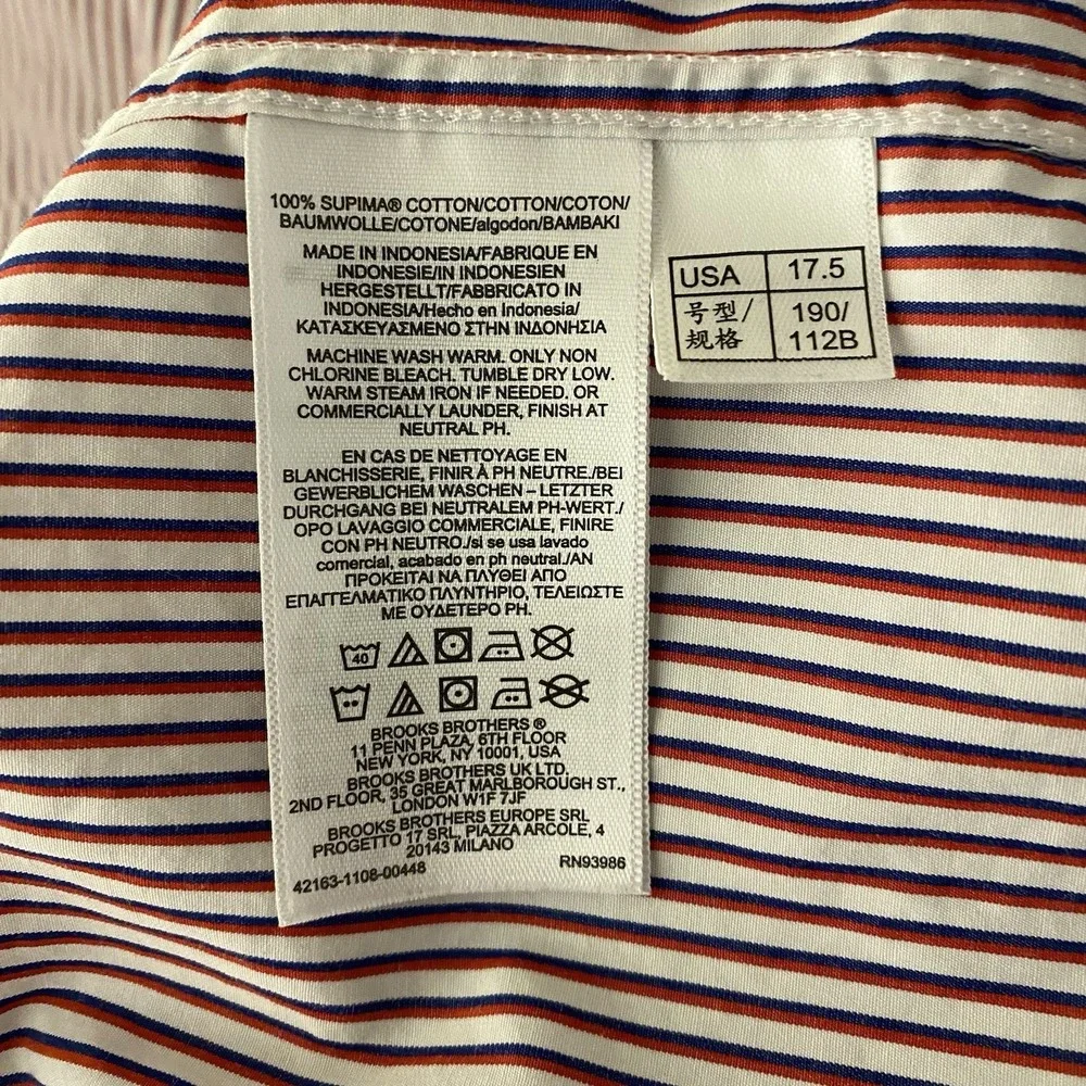 Brooks Brothers Regular Fit Dress Shirt 17 1/2-34 Supima Cotton Non Iron Stripes - Picture 7 of 7
